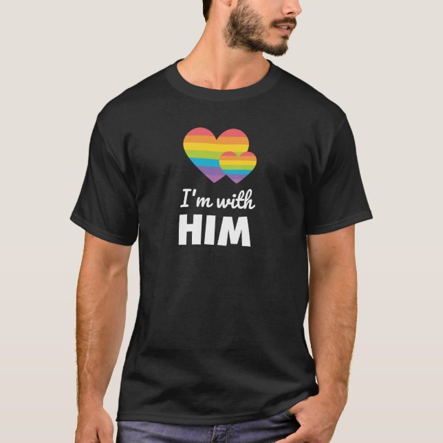 I'm With Him LGBTQ Rainbow Gay Couple T Shirt (Front)