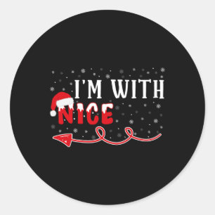 I'm With Nice Matching Christmas Couple Costume  Classic Round Sticker