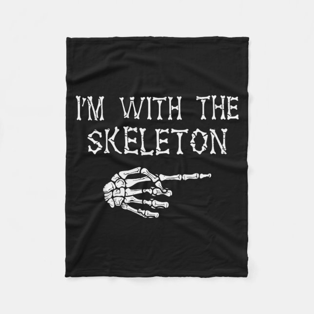 I'm With Skeleton Funny Couples Matching Halloween Fleece Blanket (Front)