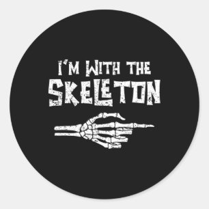 I'm With Skeleton Matching Couple Easy Costume Hal Classic Round Sticker