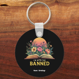 I'm With The Banned Bookworm Funny Book Lover Gift Key Ring