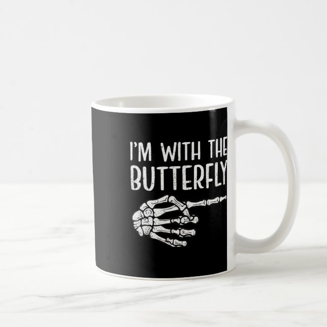 I'm With The Butterfly Skeleton Hand Funny Hallowe Coffee Mug (Right)