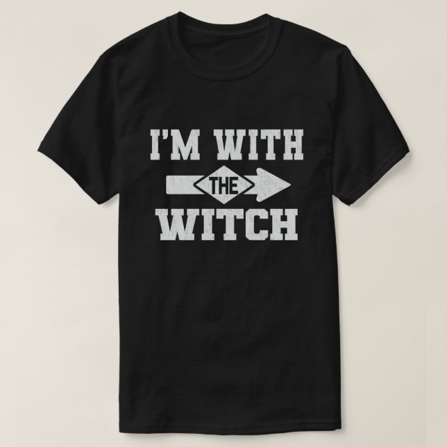 I'm With The Witch Funny Couple Halloween Costume T-Shirt (Design Front)