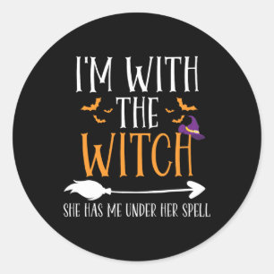 I'm With The Witch Funny Halloween Couples Costume Classic Round Sticker