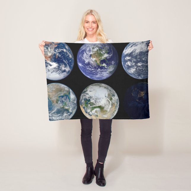 Image Comparison Of Iconic Views Of Planet Earth. Fleece Blanket (In Situ)