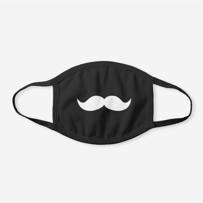 Image: Mustache (white) Black Cotton Face Mask | Zazzle.com.au