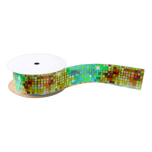 Image of a colourful disco glitter pattern satin ribbon