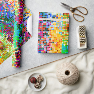 Image of a colourful disco glitter pattern wrapping paper