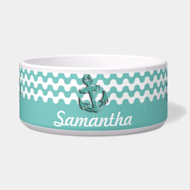 Image of Aqua Green Glitter Anchor on Wavy ZigZag (Front)