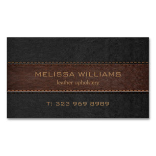 Image of black and brown stitched leather 	Magnetic business card