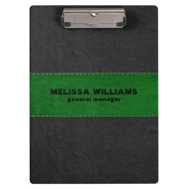 Image Of Black & Green Vintage Leather Stripes Clipboard (Front)