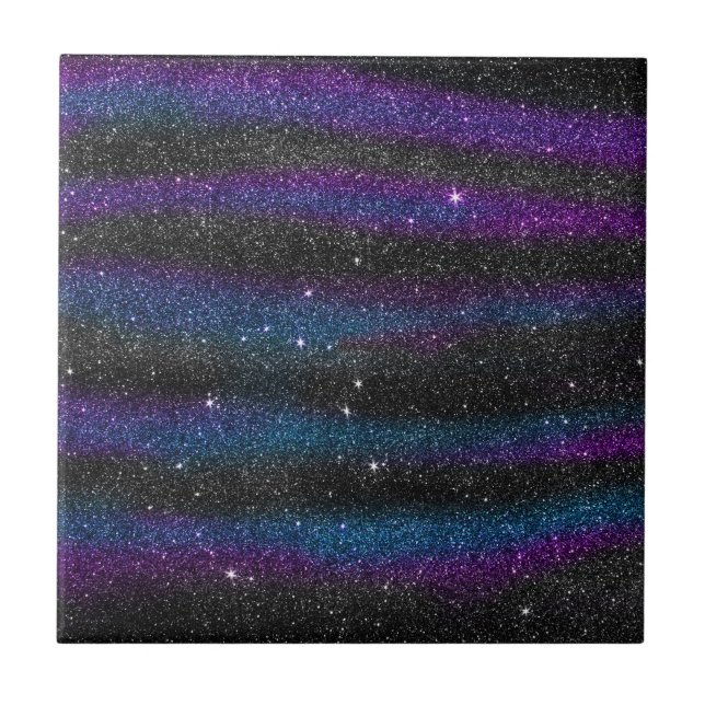 Image of Black Purple Blue Glitter Gradient Ceramic Tile (Front)