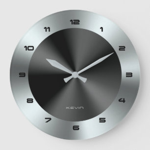 Image of Black & Silver & Metallic Stainless Steel Large Clock