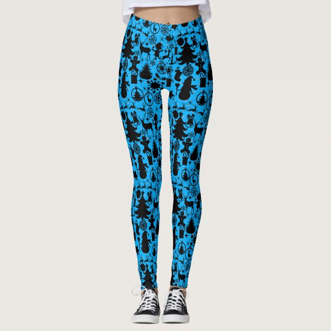 Image of Christmas B Blue BG Leggings (Front)