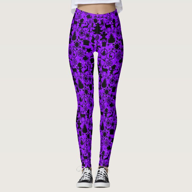 Image of Christmas B Purple BG Leggings (Front)
