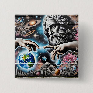  image of god creating the universe 15 cm square badge