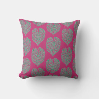 Image of Green Sketched Monstera Leaf Pattern Cushion