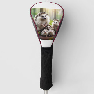 Image of  hedgehog family with on Golf head cover