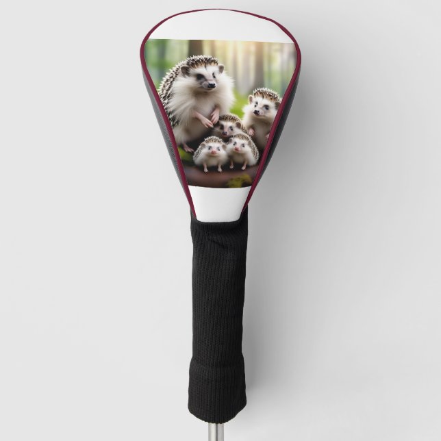  Image of  hedgehog family with on Golf head cover (Front)