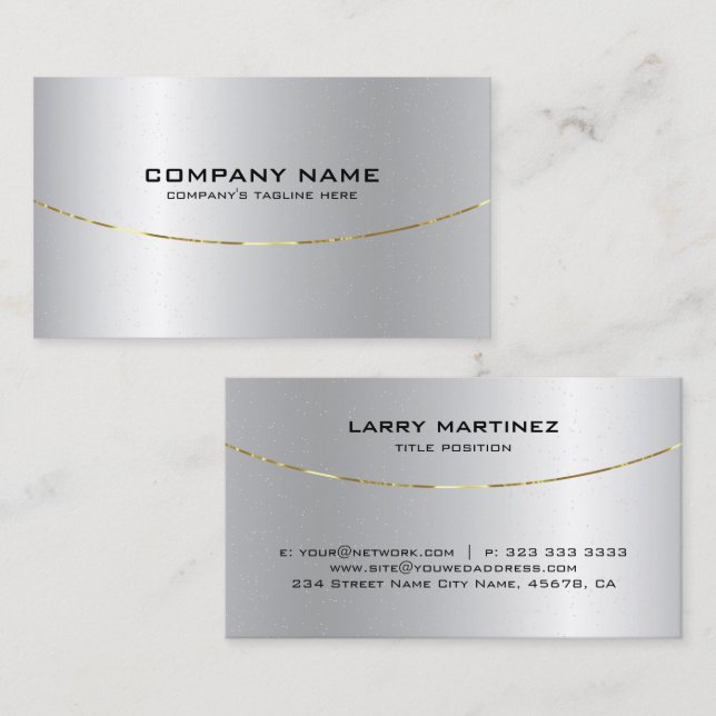 Image Of Metallic Faux Silver Stainless Steel Look Business Card (Front/Back)