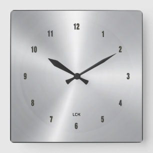 Image of metallic silver background square wall clock