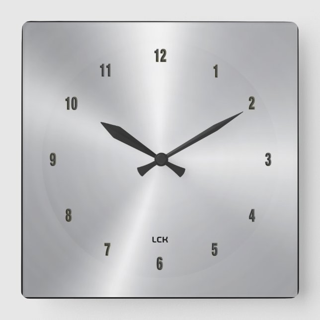 Image of metallic silver background square wall clock (Front)
