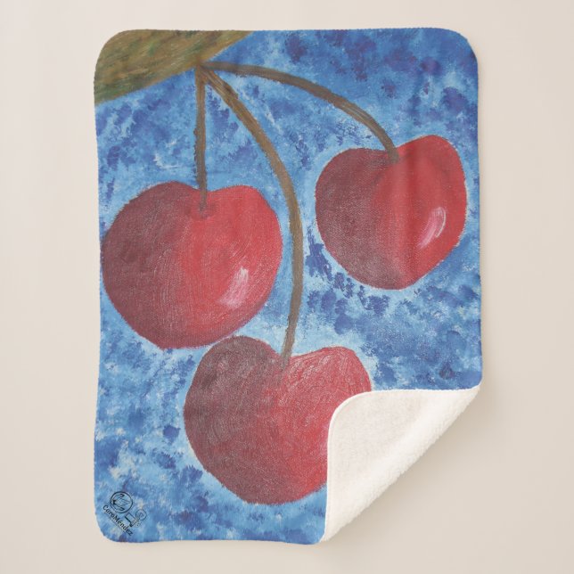 Image of my artwork cherries sherpa blanket (Front)