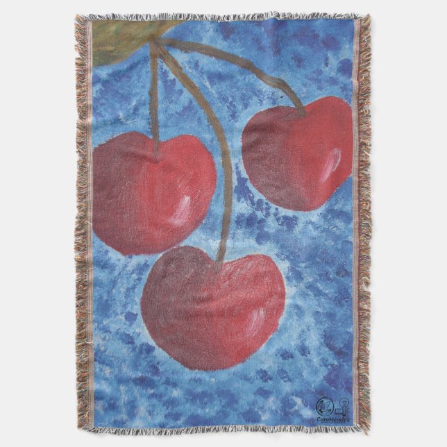 Image of my work Cherries Throw Blanket (Front Vertical)