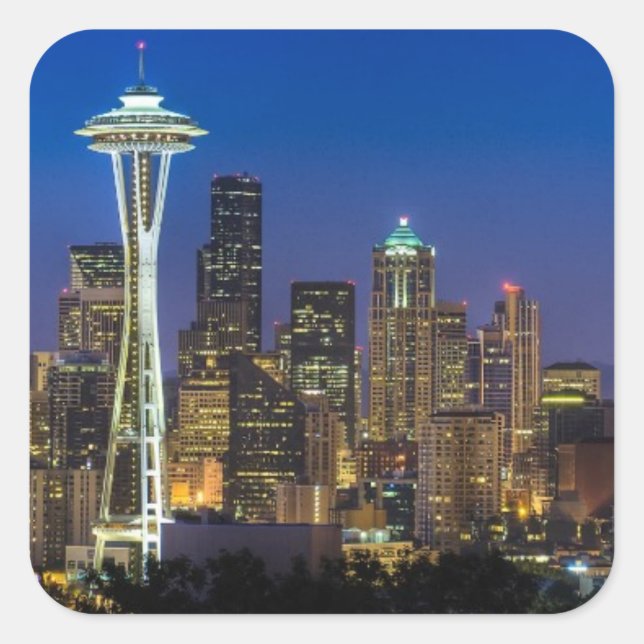Image of Seattle Skyline in morning hours. Square Sticker (Front)