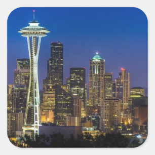 Image of Seattle Skyline in morning hours. Square Sticker