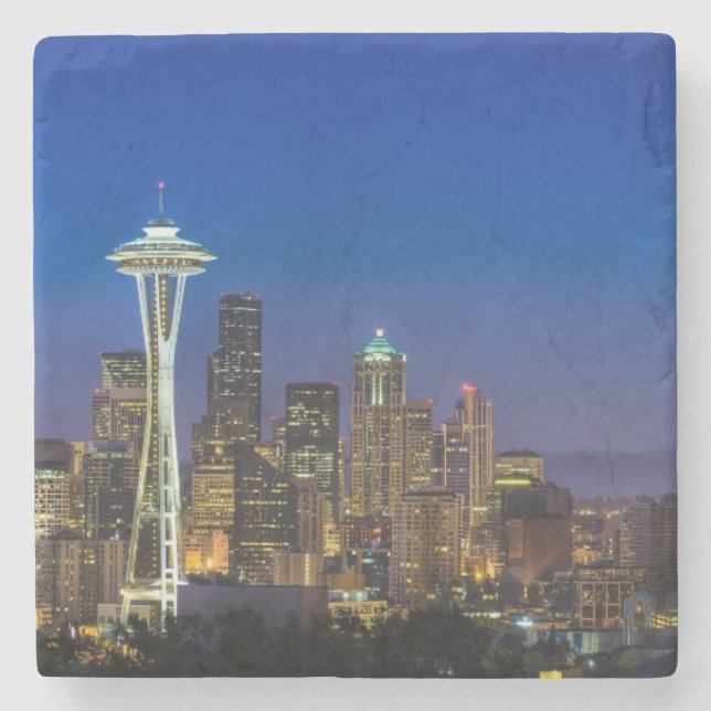 Image of Seattle Skyline in morning hours. Stone Coaster (Front)