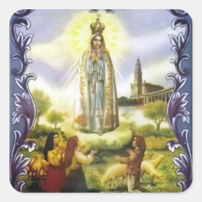 Image of the apparition Our Lady of Fatima Square Sticker (Front)