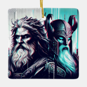  image of the gods zeus and odin togethe ceramic ornament