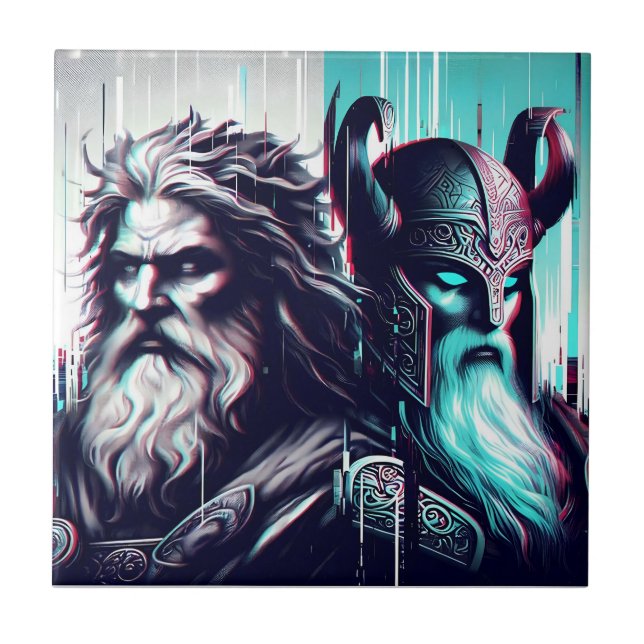  image of the gods zeus and odin togethe ceramic tile (Front)