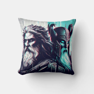 image of the gods zeus and odin togethe cushion