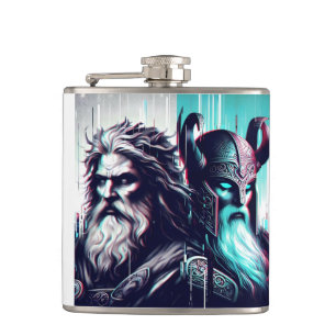  image of the gods zeus and odin togethe hip flask
