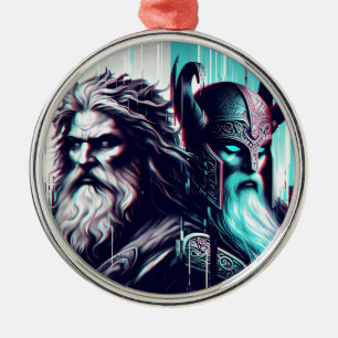 image of the gods zeus and odin togethe metal ornament