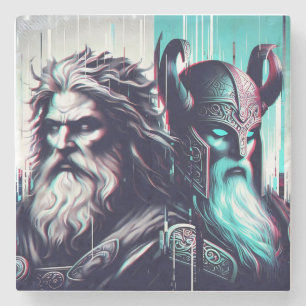 image of the gods zeus and odin together stone coaster