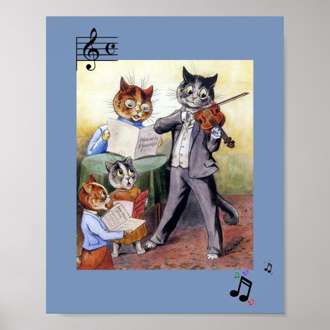 Image of  Vintage Cat Family Music Painting Poster (Front)