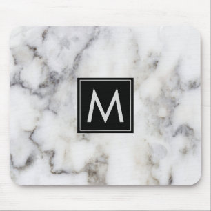 Image Of White Marble Stone Monogram Mouse Pad