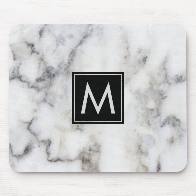 Image Of White Marble Stone Monogram Mouse Pad (Front)