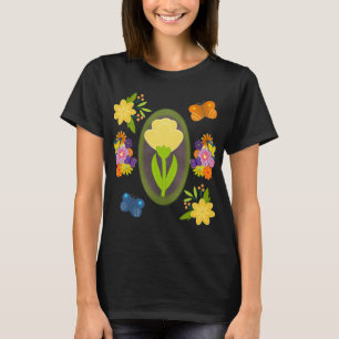 Image of Yellow Tulip with Flowers and Butterflies T-Shirt