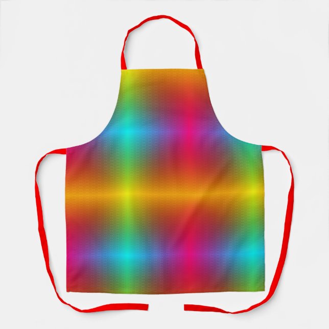 Image shows a colourful apron with a vibrant rainb (Front)