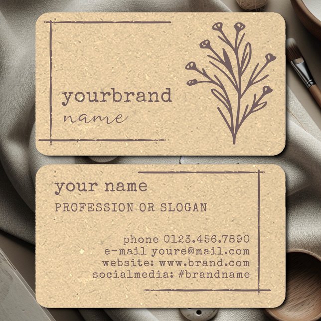 Image Template Rustic Floral Flower Kraft Paper Business Card (Creator Uploaded)