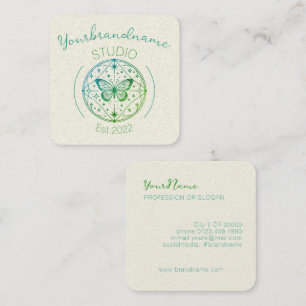 Image Template Rustic Mystical Butterfly Drawing  Square Business Card
