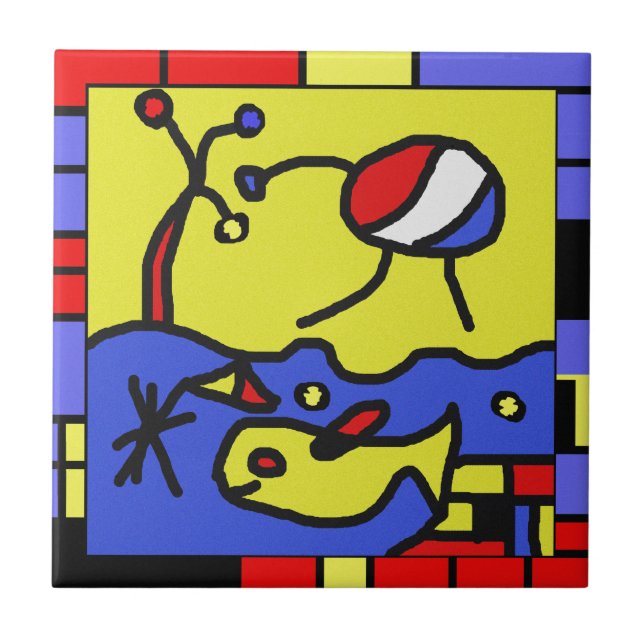 Image with fish modern art ceramic tile (Front)