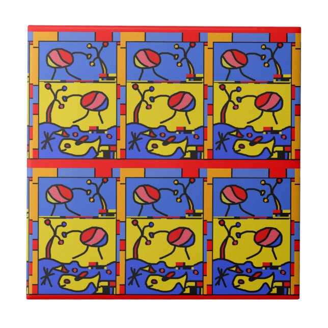Image with fish modern art ceramic tile (Front)