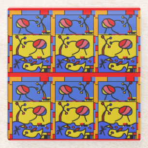 Image with fish modern art glass coaster