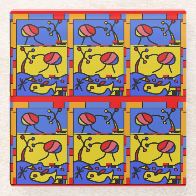 Image with fish modern art glass coaster (Front)