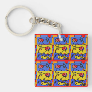 Image with fish modern art key ring